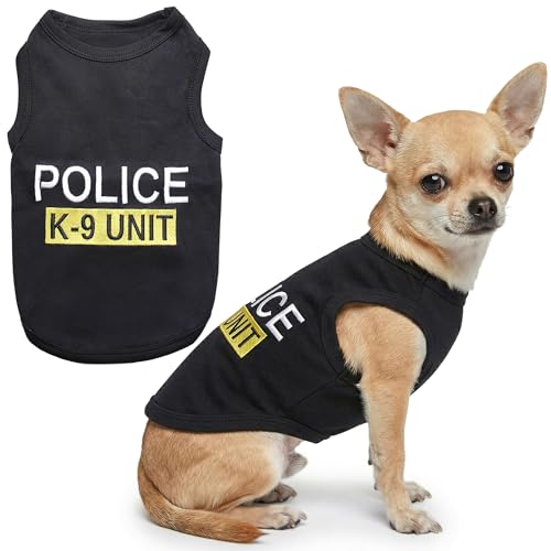 Parisian Pet Dog Shirt – 100% Cotton Shirts for Small Dogs – Black Sleeveless Puppy Clothes – Lightweight Dog Police Shirt – Breathable Dogs Clothes - Stretchy Pet T Shirts
