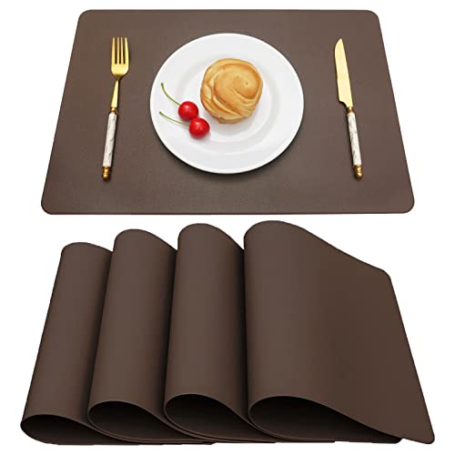 Vinjiasin Placemats Set of 4 Brown Leather Place Mats for Indoor Outdoor Kitchen Dining Table Mats Fall Waterproof Wipeable Easy to Clean Heat Resistant Sturdy Reversible by Vinjiasin - Used condition - US$15.24