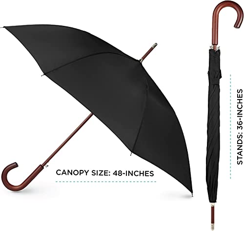 Totes Eco Auto Open Umbrella Classic Wooden J Stick Handle with Easy Grip - Windproof, Rainproof and Durable Canopy Design – Versatile Travel, Perfect for Rainy Days, Grey Black Chevron, One Size by totes - Image 5