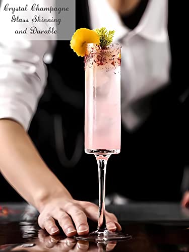 Physkoa Square Champagne Flutes Set Of 6- Edgy Champagne Glasses,Hand Blown Crystal Champagne Flutes Glass,Perfect Champagne Gifts For Wedding,Engagement,Birthday,6 Oz #TOP2