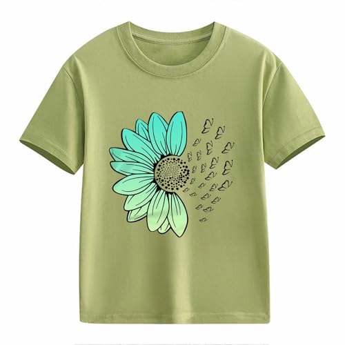 Girls Loose Fit Sunflower Graphic T Shirts Short Sleeve Crewneck Cute Pattern Printed Tops (I-Mint Green, 8-9 Years)2