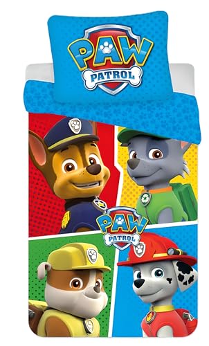 Paw Patrol Junior Cot Bedding Set | Duvet Cover 100x135 cm + Pillowcase 40x60 cm 100% Cotton | Soft Breathable Toddler Baby Riversible Bedlinen | Official Paw Patrol Design