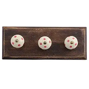 IndianShelf Handmade Dot Hooks Wall Hangers Holders Hanging Coat Key Mount Hat Mug Kitchen Utensils Bathroom (Wooden_Cream_4 Inches)-1 Piece