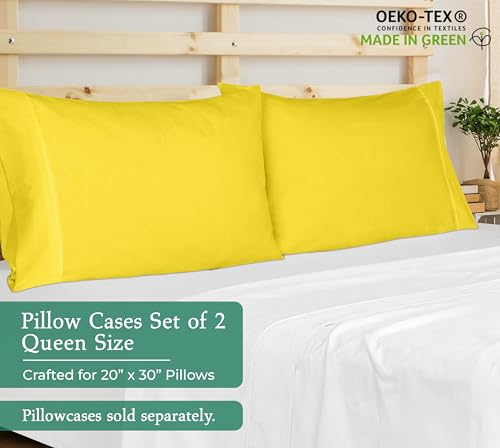 Image of Royale Linens Queen Pillowcase Set of 2 - Bed Pillow Cover - 20 inch x 30 inch - Pillowcases - 1800 Brushed Microfiber, Wrinkle & Fade Resistant - Soft & Cozy- Queen Size Pillow Case (Yellow)