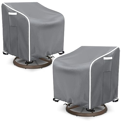 AKEfit Outdoor Swivel Lounge Chair Cover 2 Pack,Heavy Duty Waterproof Patio Chair Covers for All-Weather Protection Outdoor Lawn Furniture,Grey-37.5Wx39.5Dx38.5H inches
