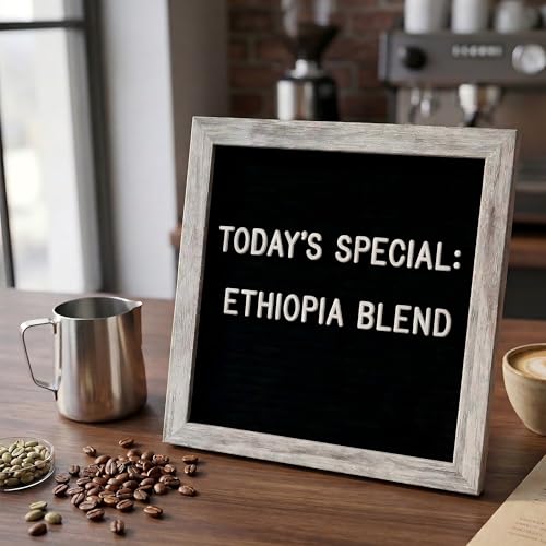 Image of C CRYSTAL LEMON Felt Letter Board 10x10 Inches - 336 Letters, Numbers & Symbols - Rustic Black Message Board with Wood Frame, Wall Mount & Display Stand | High contrast Rustic Black felt board with 336 letters, wood frame, stand and wall mount for home and counter messages