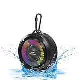 SKYWING Bluetooth Shower Speaker, Soundace S6 IPX7 Waterproof Portable Speaker with Suction Cup, Hook, Lights,Stocking Stuffers, Premium Mini Outdoor Wireless Speake Ideal Gift for Christmas (Black)
