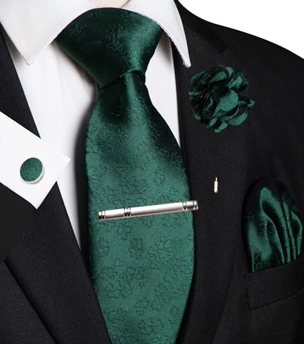 Image of JEMYGINS Mens Tie and Lapel Pin Necktie Pocket Square Cufflinks and Tie Clip Sets for Business Casual 5PCS