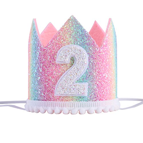 WAWUO Baby 2nd birthday rainbow hat - pastel rainbow birthday hat, baby's birthday photo props, mini rainbow crown party decorations, pastel rainbow hat (2 Rainbow Hat), 2 Rainbow Hat, 3.5*3.1IN