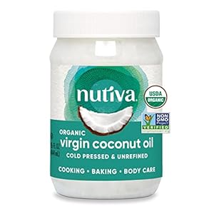 Nutiva Organic Coconut Oil 15 fl oz, Cold-Pressed, Fresh Flavor for Cooking, Natural Hair, Skin, Massage Oil and, Non-GMO, USDA Organic, Unrefined Extra Virgin Coconut Oil (Aceite de Coco)
