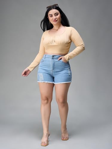 Image of Miss Chase A+ Women's Regular High Rise Mild Distress Regular Denim Skorts