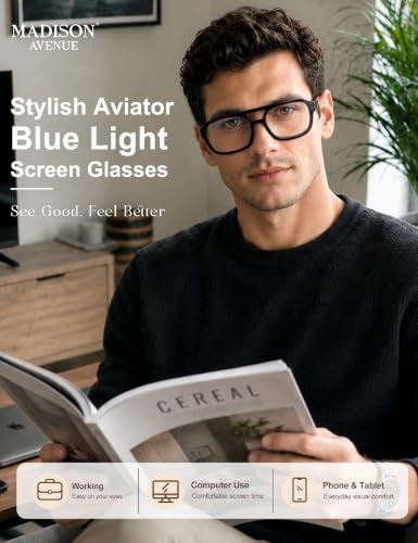 Image of Madison Avenue Retro Aviator Blue Light Glasses for Women Men