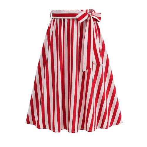 1950s Bow Skirts for Women Vintage Striped Midi Skirt High Waist A-Line Flared Skirt Office Casual Knee Length Stripes Skirts2