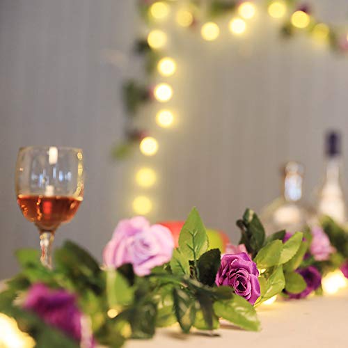 JUSTOYOU 2 stuks 240 cm lange tweekleurige kunstrozenslinger-ranken, hangende zijden bloemen, kunstbloemen voor buiten- en binnen, bruiloft- en muurdecoratie (magenta) - Afbeelding 6