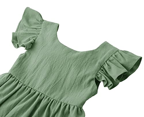 Lymanchi Toddler Girls Linen Dress Ruffle Halter Sleeveless Backless Baby Casual Dresses 823 Green 100 #TOP2