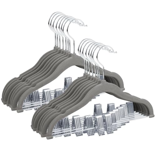 Image of Stormix Baby Hangers, 14 Pack Pants Hangers with Clips, Non-Slip Clothes Hangers, Heavy-Duty Kids Hangers for Shirts, Pants, Skirts, Dresses, Jackets, Coat (Gray)