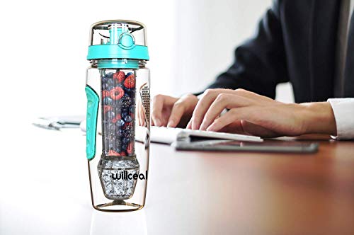 Willceal Waterfles met fruit-infuser, 945 ml, duurzaam met afneembare ijsgelbal, groot, BPA-vrij Tritan, flip-deksel, dicht ontwerp, sport en camping (petrol) - Image 7