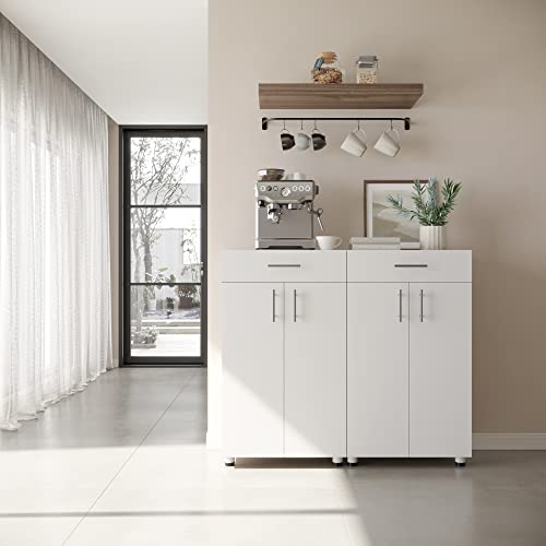 Jpnd Floor Storage Cabinet, 24" W X 41" H X 16" D Free Standing Storage Cabinet With Soft Close 1 Drawer And 2 Doors And Adjustable Shelves, For Bathroom/Kitchen/Garage/Laundry Room/Balcony, White #TOP1