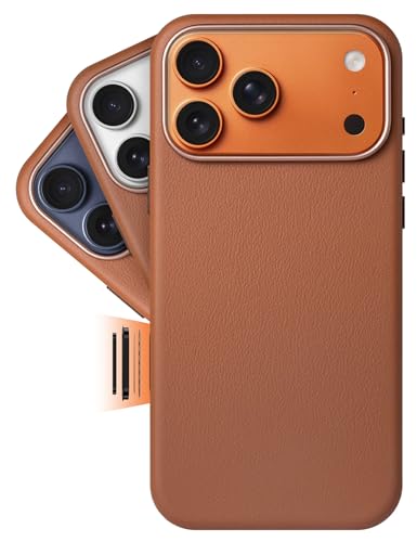 LONLI Classic | Gold-Rated Leather - European Genuine Vele Leather Case for iPhone 17 Pro - [Built-in Camera Control and Compatible with Magsafe] - Brown