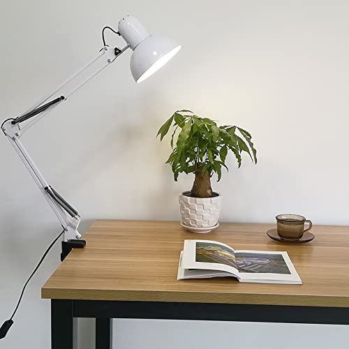 Lámparas de escritorio Flexo Blanco articulado,Lámpara Escritorio retro-vintage,Cuerpo y cabezal Articulable,Lámpara de escritorio para iluminación de estudio/lectura/trabajo,E27 Bombilla no incluida