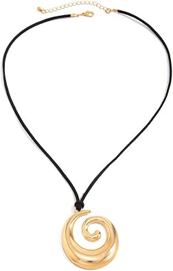 Large Spiral Swirl Open Circle Pendant Long Rope Cord Necklace Two Colors For Women Statement Boho Minimalist Gold Color Silver Color Adjustable