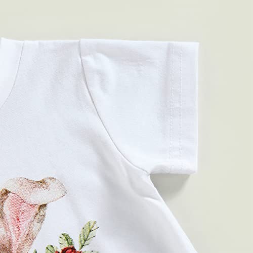 Easter Newborn Outfit Baby Girl Cute Letter Short Sleeve T-Shirt Top And Bunny Flare Pants Trousers (E-White,2-3T) #TOP3