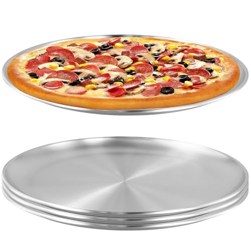 UNGFEI 3 PCS 12 Inch Stainless Steel Tray Non-Stick, 30cm Round Sliver Food Trays Pizza Pan for Holding Dessert, Cake, Fruit, Cookie, Meat