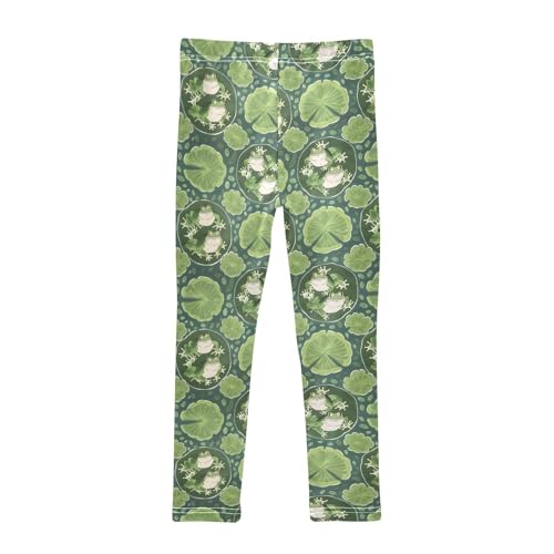 Green Frog Water Lily Leaf Girls Leggings Soft Stretch Workout Yoga Dance Pants for Kids Casual Tights2