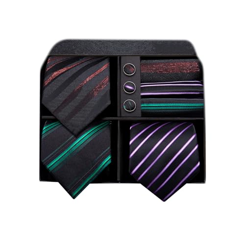 Image of Hi-Tie 3 Pcs Gift Box Mens Tie Set Necktie with Pocket Square Cufflinks Lapel Pin Silk Neck Tie Collection