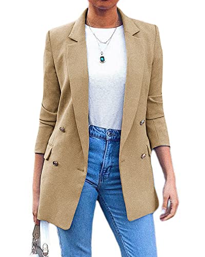 Yousify Womens Casual Double Breasted Blazers Long Sleeve Open Front Work Office Jackets Blazer Suit #TOP23