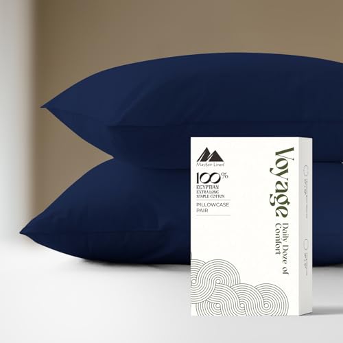 Mayfair Linen Pillow Cases King Size - Luxury 600 Series Egyptian Cotton King Pillow Cases Set of 2 (Navy Blue), Soft, Cooling & Breathable Sateen Weave Hotel Quality Pillowcovers - Voyage Collection