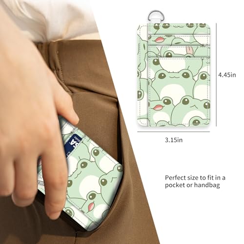 Cute Wallet Women, Funny RFID Credit Card Holder Slim Wallet, Front Pocket PU Leather Card Holder Travel for Men Women Green Frogs4