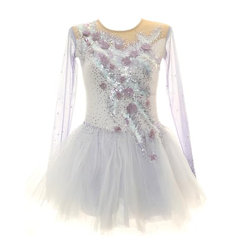 Women and Girls' High Elasticity Figure Skating Dress, Performance Ice Skating Dress with Crystal Decorate(XX-Large) White
