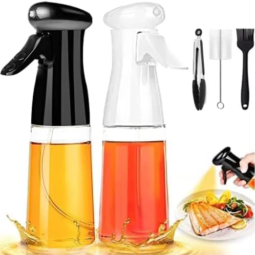 EVOLUX Oil Sprayer, (2PCS) Kitchen Oil Spray for Air Fryer 210 ML, Oil Sprayer with Brush, Basting Brush and Tongs, Reusable Oil Bottle for Cooking, for BBQ, Dressing Salads.