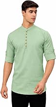 Men’s Solid Short Kurta | Cotton Blend Fabric | Mandarin Collar | Full Sleeves Regular Fit Casual Ethnic Wear