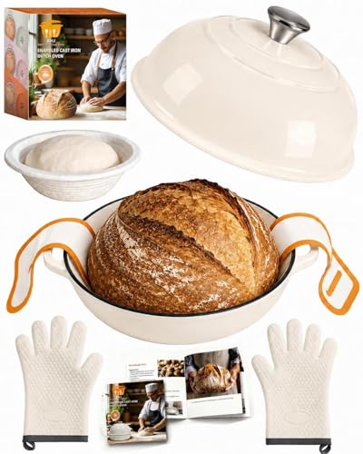AHJ 6QT Dutch Oven For Bread Baking, Enameled Cast Iron