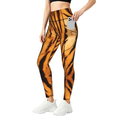 Leggings de moda con tigre estampados y conjuntos deportivos de mujer con bolsillos prácticos