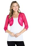 Fashion Secrets Junior`s Sheer Chiffon Bolero Shrug Jacket Cardigan 3/4 Sleeve (Medium, Magenta)