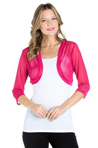 Fashion Secrets Junior`s Sheer Chiffon Bolero Shrug Jacket Cardigan 3/4 Sleeve (Medium, Magenta) #TOP9