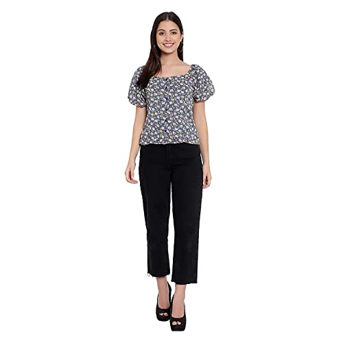 Image of FNOCKS Women Button Closure Short Sleeves Floral Printed Tops /Georgette Fabric