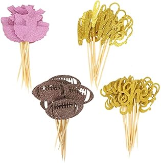 SOIMISS 48 Pcs Gender Reveal Cupcake Topper Tutus Rugby Touch Down Boy or Girl Cake Toppers Fruit Dessert Picks for Baby Shower Party Cake Food Decoration Assorted Color
