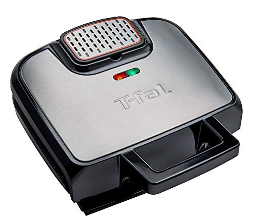 T-Fal Stainless Steel 900 Watts Electric Grill, Charcoal Filtration, 4 Servings, Nonstick, Dishwasher Safe, Silver and B