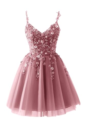 Lace Appliques Homecoming Dress V Neck 3D Flower Tulle Quinceanera DAMA Dresses