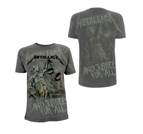 Metallica Men's and Justice for All Neon All-Over T-Shirt Gray