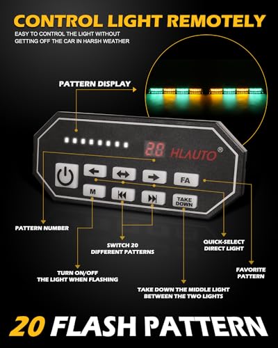 HLauto 604N Emergency Dash Strobe Lights: 2x16.8 inch Green Amber Security Light w/Take Down, 48 LED Safety Flashing Warning Hazard Interior Windshield Light Bar for Trucks Vehicles - Thumbnail 5