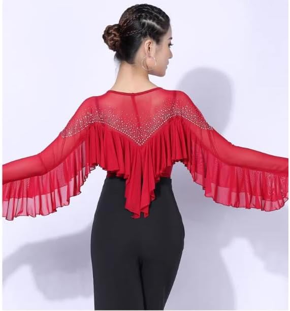 Adult Long Sleeve Latin Dancewear Women's Ruffles Salsa Dancing Outfit Ballroom Performance Clothing Tops for Samba