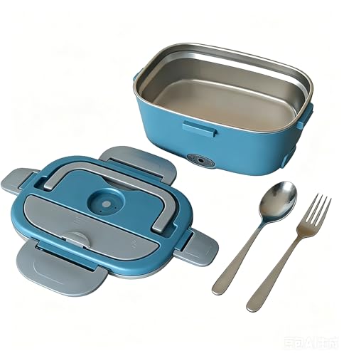 Zapone Portable Electric Lunch Box Food Heater for Adults, 80W Car/Truck/Office Warmer with Stainless Steel Container & Insulated Bag, 12V/24V/110V Quick Heat Lunchbox for Driving/Gift Blue+White