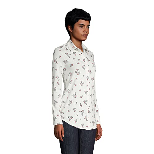 Lands' End Womens Lightweight Ls Button Down Tunic Top Ivory Mini Floral Regular Small #TOP2