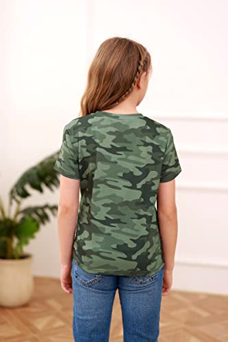 Simtuor Girls Camouflage Short Sleeve Shirts Casual Camo Crewneck Loose Soft Tunic Tops For 6-15 Years Kids #TOP3