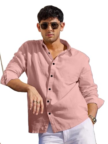 Image of Men's Linen Cotton Casual Shirt | Regular Fit Plain Shirt for Men | Long Sleeve Shirt for Casual & Formal Wear